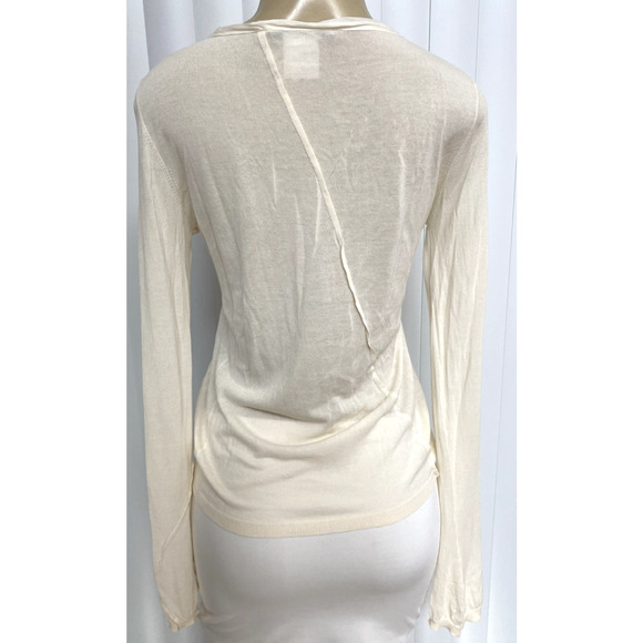 Liviana Conti Long Sleeve Top Blouse Silk Cotton Ivory V neck Knit Button M - Picture 2 of 9